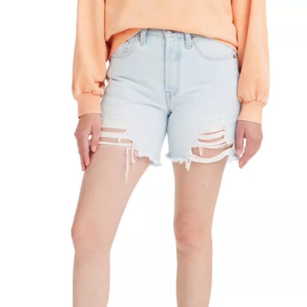 LEVI'S 501® Mid-Thigh High Rise Straight Fit Denim Shorts Light indigo, Sz 28